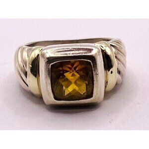 Sterling Silver Two-Tone Ring with Yellow Gemstone